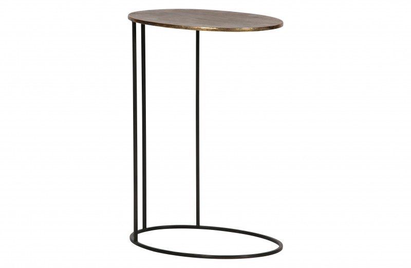 SIDETABLE OVAL 55 ANTIQUE GOLD METAL - CAFE, SIDE TABLES